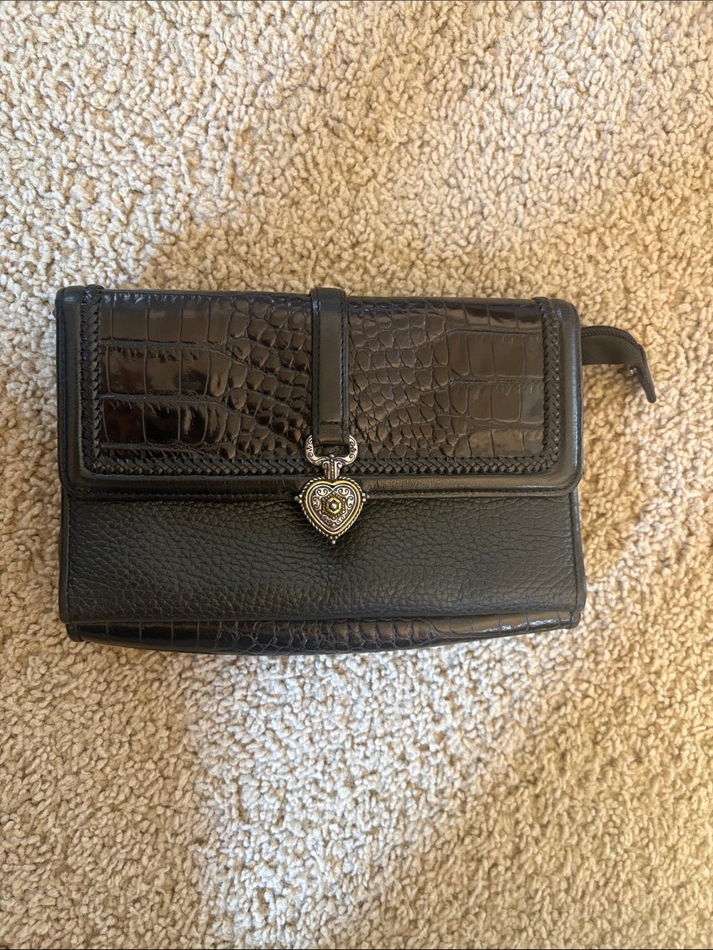 Brighton Black Croc-Embossed Wallet Clutch with Heart Charm